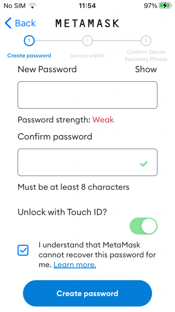 Selezioniamo la password