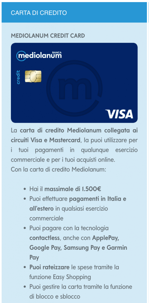 mediolanum credit card ci permette di prelevare in area euro e ha un plafond massimo di 1500