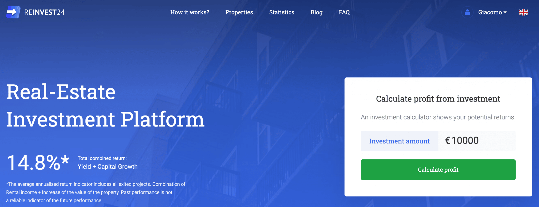 Home Page di Reinvest24, piattaforma di lending crowdfunding immobiliare