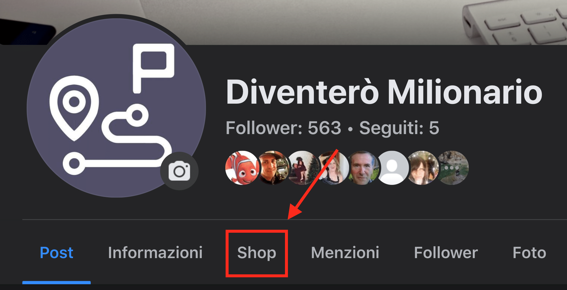 In der Gruppe Diventerò Milionario habe ich den Shop-Bereich aktiviert, um mit E-Commerce zu verdienen