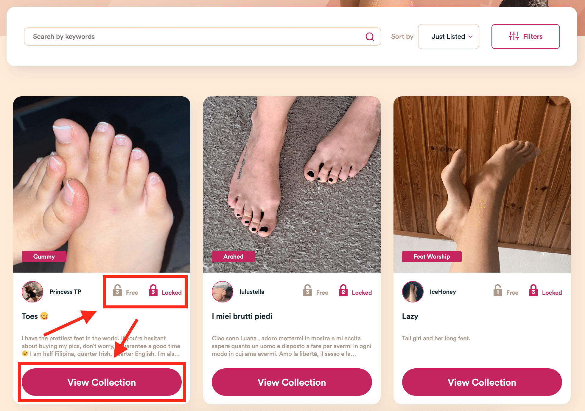 Sales page for photos of feet on Fun With Feet