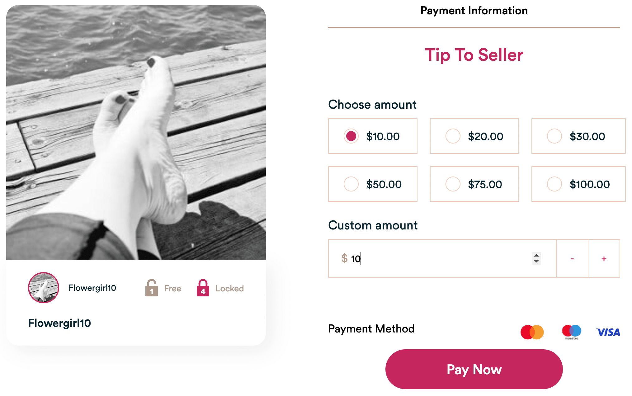 FunWithFeet allows you to send tips as low as $10
