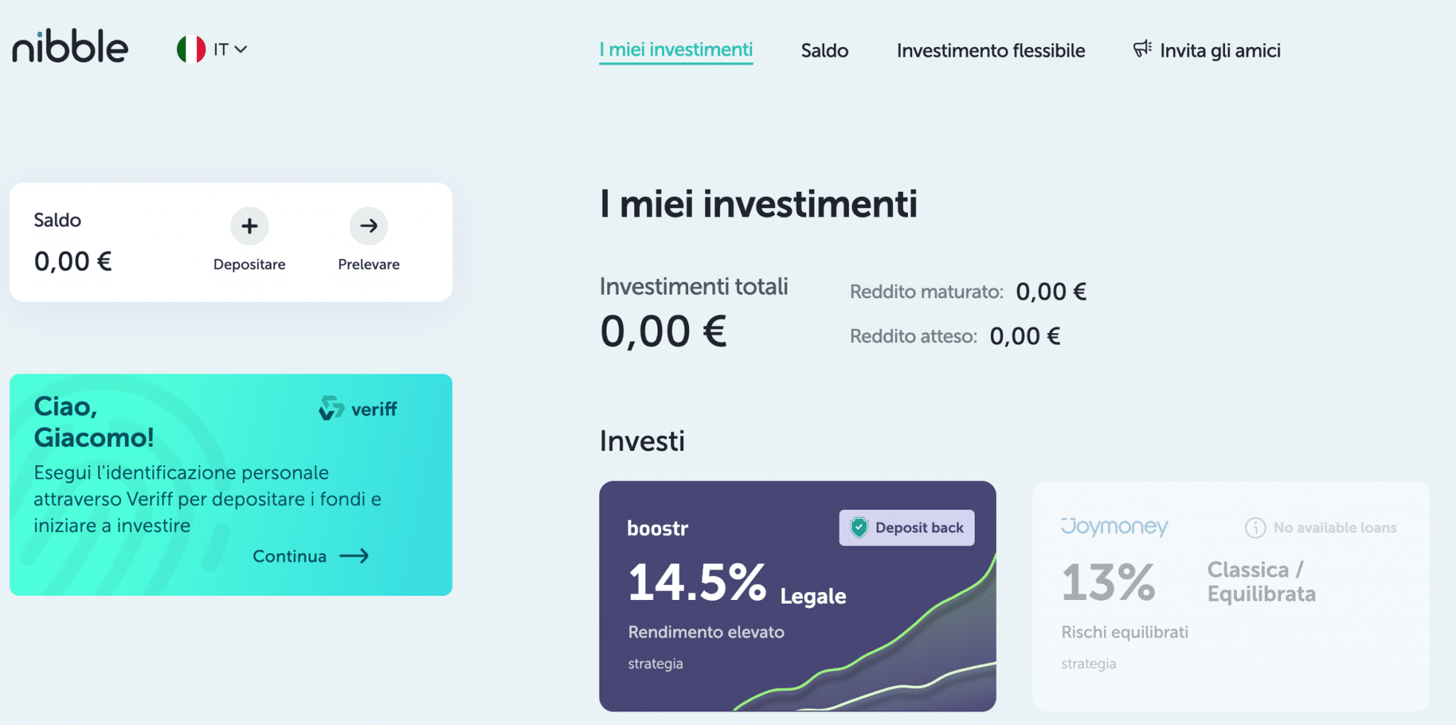 Per investire su Nibble dobbiamo effettuare il riconoscimento di identità